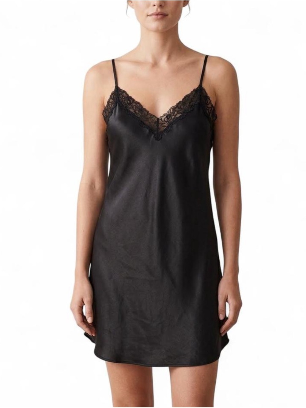 Authentic Vintage Victoria’s Secret Gold Label Black Lace Satin Slip Dress Small